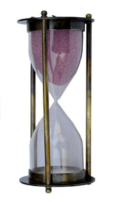 Brass and glass sand clock timer with calendar base
